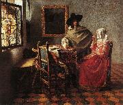 Jan Vermeer Lady Drinking and a Gentleman oil painting picture wholesale